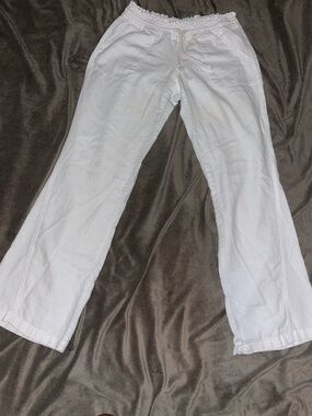 White Elastic Tie Waist Linen Blend Pants — Casual Summer Style